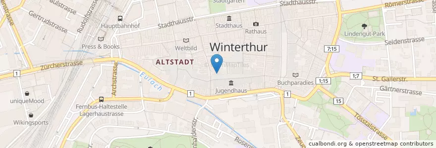 Mapa de ubicacion de Silberkeller en Suiza, Zúrich, Bezirk Winterthur, Winterthur.