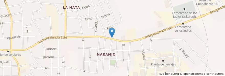 Mapa de ubicacion de Farmacia del Naranjo en Cuba, La Habana, Guanabacoa.