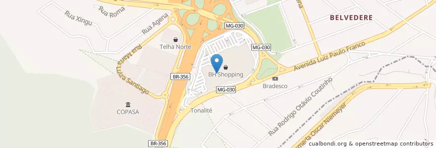 Mapa de ubicacion de Cinemark en Brasile, Regione Sudest, Minas Gerais, Região Geográfica Intermediária De Belo Horizonte, Região Metropolitana De Belo Horizonte, Microrregião Belo Horizonte, Belo Horizonte.