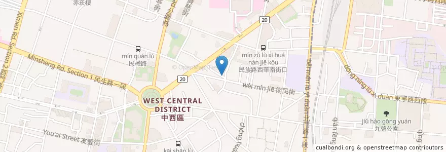 Mapa de ubicacion de Shiyu 時雨咖啡 en Taiwán, 臺南市, 中西區.
