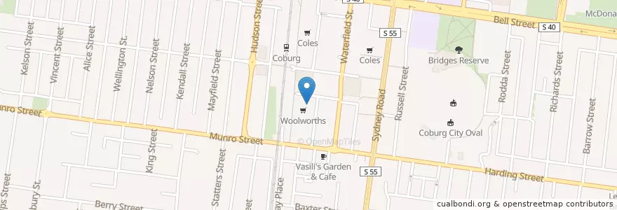 Mapa de ubicacion de Woolworths Coburg en أستراليا, ولاية فيكتوريا, City Of Moreland.