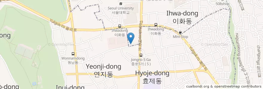 Mapa de ubicacion de 효제 눅 en Korea Selatan, 서울, 종로구.