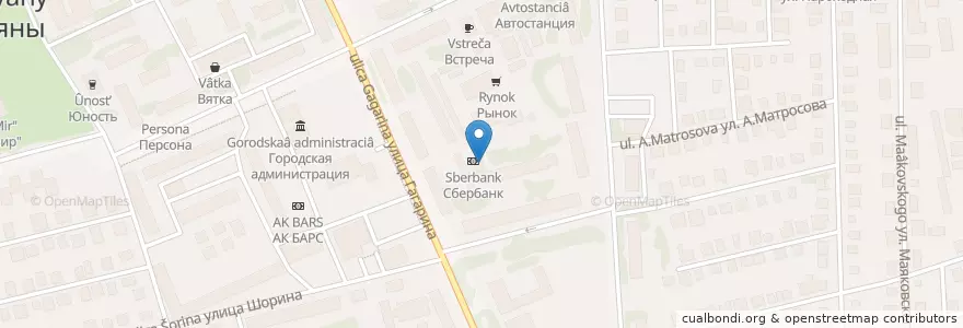 Mapa de ubicacion de Сбербанк en Rusia, Приволжский Федеральный Округ, Óblast De Kírov, Городской Округ Вятские Поляны.
