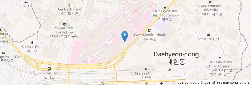 Mapa de ubicacion de Starbucks en Corea Del Sur, Seúl, 마포구, 신촌동.