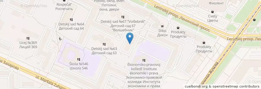 Mapa de ubicacion de Хеликс en Russie, District Fédéral Du Nord-Ouest, Oblast De Léningrad, Saint-Pétersbourg, Красносельский Район, Округ Юго-Запад.