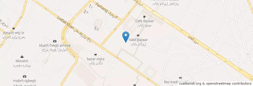 Mapa de ubicacion de Kohan Cafe en Iran, Fars, شهرستان شیراز, بخش مرکزی, شیراز.