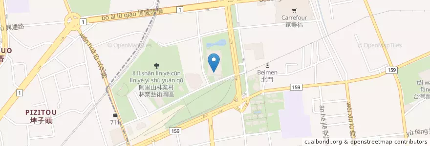 Mapa de ubicacion de 嘉義市立圖書館 en 台湾, 台湾省, 嘉義市, 嘉義県, 東区.