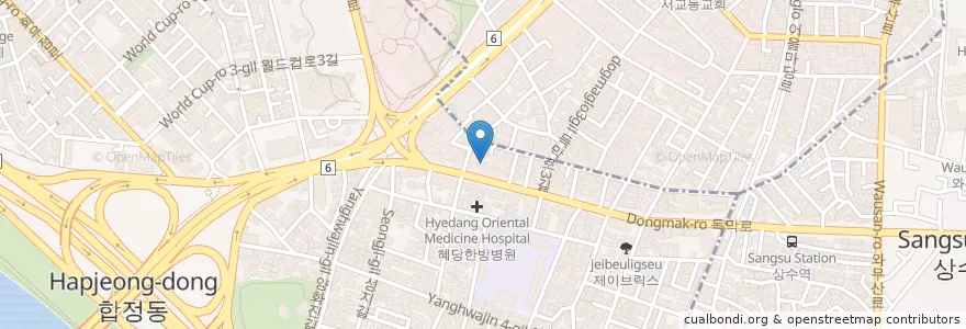 Mapa de ubicacion de 돼지대학교 en 대한민국, 서울, 마포구, 합정동.