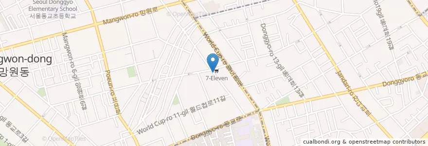 Mapa de ubicacion de 허니돈 en Corée Du Sud, Séoul, 마포구, 망원1동.