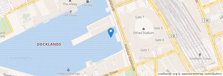 Mapa de ubicacion de Port Phillip Ferries (Portarlington-Docklands) en Australia, Victoria, City Of Melbourne.