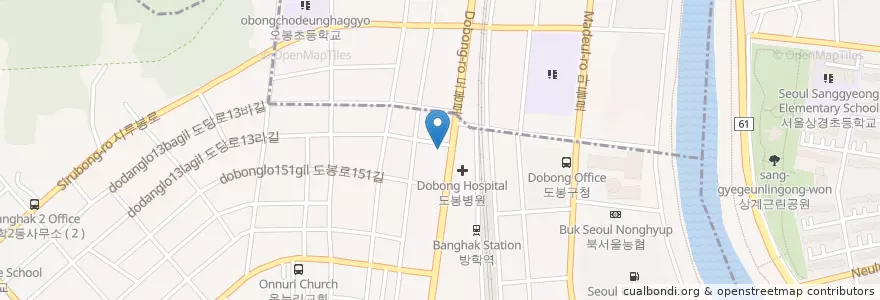 Mapa de ubicacion de 고기굽는베베 en 大韓民国, ソウル, 道峰区, 방학1동.