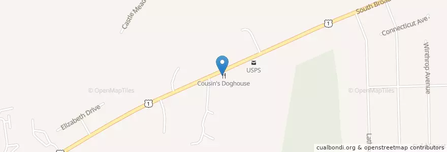 Mapa de ubicacion de Cousin's Doghouse en Amerika Syarikat, Connecticut, New London County, Stonington.