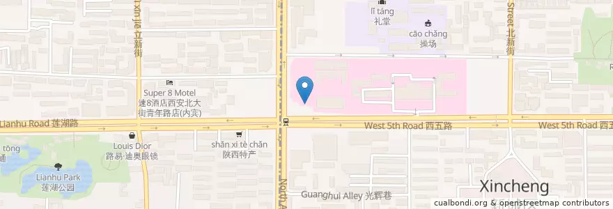 Mapa de ubicacion de Lex Pharmacy en 中国, 陝西省, 西安市, 莲湖区 (Lianhu).