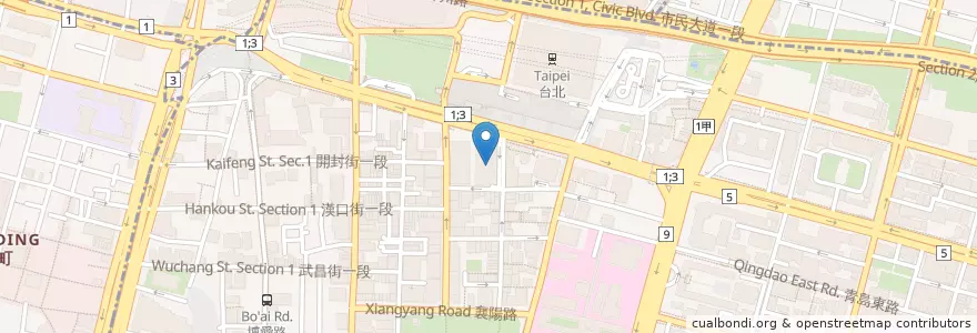Mapa de ubicacion de 亞洲廣場大樓樓鳳 en تايوان, تايبيه الجديدة, تايبيه, 中正區.