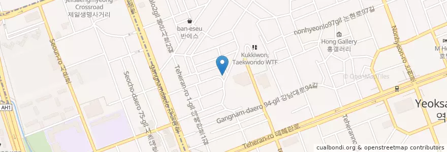 Mapa de ubicacion de 브라운홀릭 en 대한민국, 서울, 강남구, 서초구, 역삼동, 역삼1동.