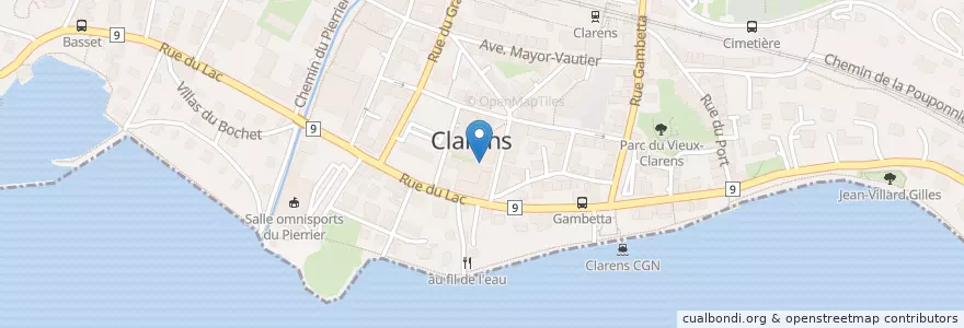 Mapa de ubicacion de Clarens Centre en Zwitserland, Waadland, Montreux.