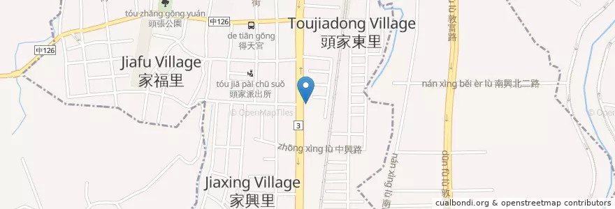 Mapa de ubicacion de 唐家牛肉麵 en 臺灣, 臺中市, 潭子區, 北屯區.