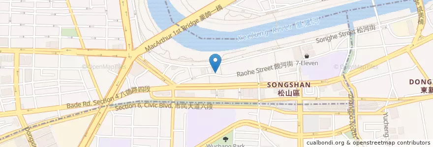Mapa de ubicacion de 口吅品麻辣臭豆腐 en 타이완, 신베이 시, 타이베이시, 쑹산 구.