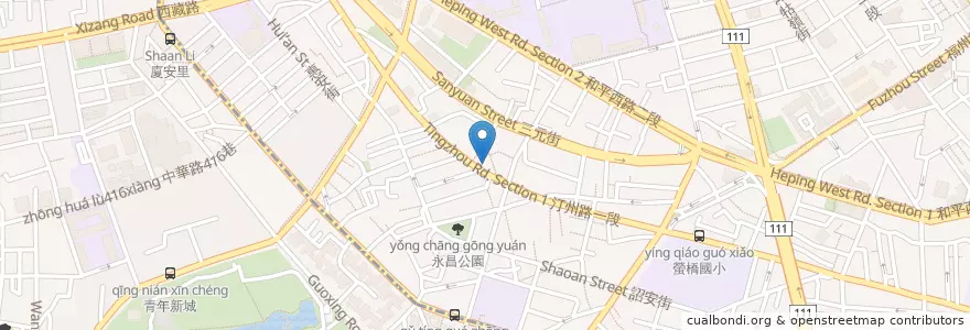 Mapa de ubicacion de 艋舺米粉嫂 en تایوان, 新北市, تایپه, 萬華區, 中正區.