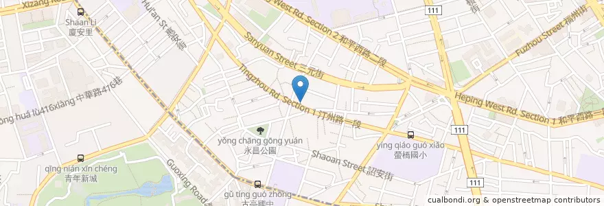 Mapa de ubicacion de 妙音素食自助餐 en 타이완, 신베이 시, 타이베이시, 완화 구, 중정 구.