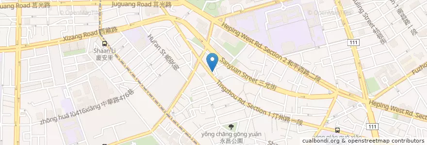 Mapa de ubicacion de 頂香蚵仔麵線 en 타이완, 신베이 시, 타이베이시, 완화 구, 중정 구.
