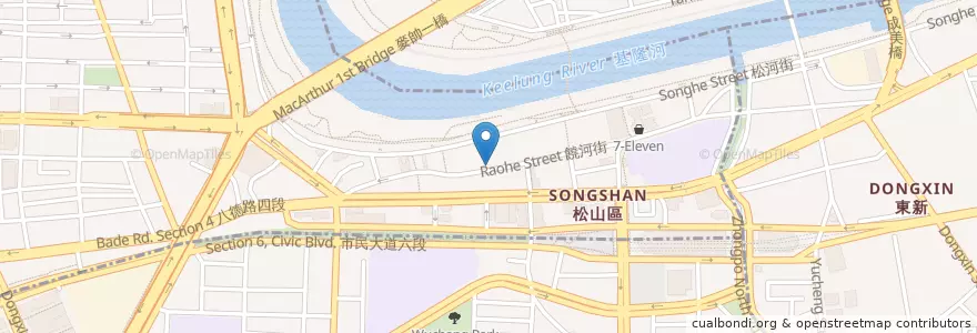 Mapa de ubicacion de 牛魔王牛排-饒河店 en 臺灣, 新北市, 臺北市, 松山區.