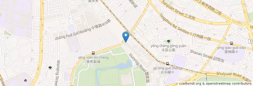 Mapa de ubicacion de 青園食堂 en 台湾, 新北市, 台北市, 万華区.