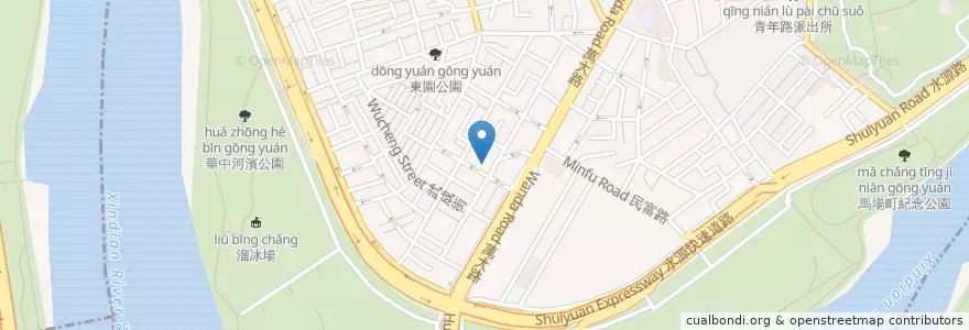 Mapa de ubicacion de 萬大路汕頭麵 en 타이완, 신베이 시, 타이베이시, 완화 구.