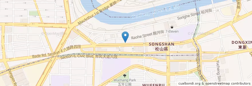 Mapa de ubicacion de 老松山霸子麵線 en 臺灣, 新北市, 臺北市, 松山區.