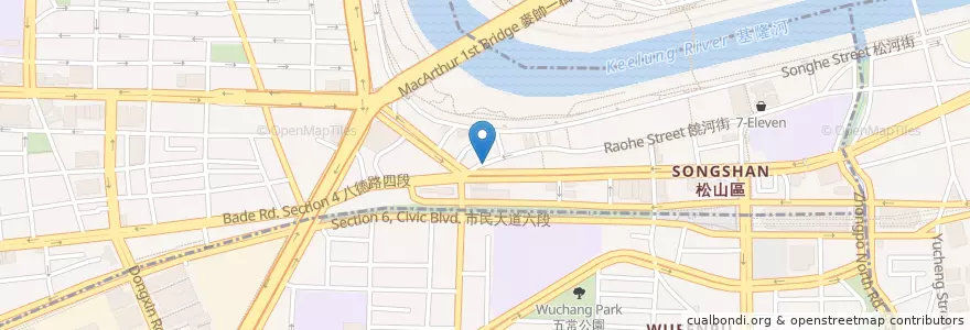 Mapa de ubicacion de 饒河炸彈蔥油餅 en Taiwan, 新北市, Taipé, 松山區.