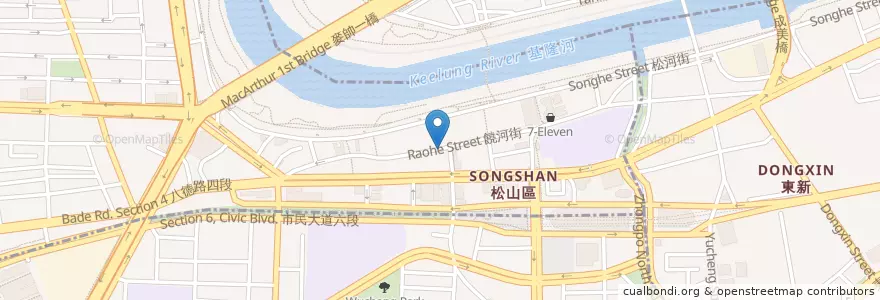 Mapa de ubicacion de 艋舺雞排饒河店 en 臺灣, 新北市, 臺北市, 松山區.