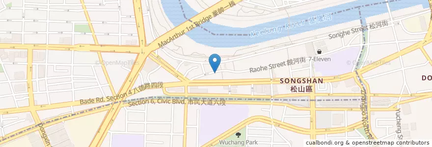 Mapa de ubicacion de 后庄排骨酥麵 en تایوان, 新北市, تایپه, 松山區.