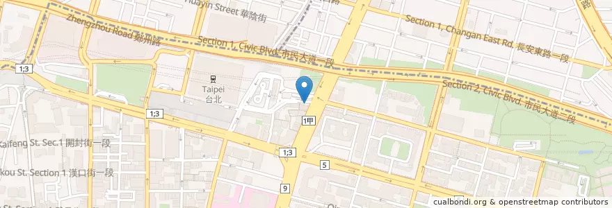 Mapa de ubicacion de 赤雞雞排 en تايوان, تايبيه الجديدة, تايبيه, 中正區.