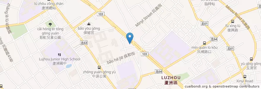 Mapa de ubicacion de 鴨霸切仔麵 en 타이완, 신베이 시, 루저우 구.