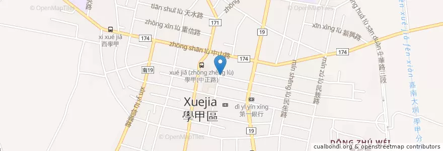 Mapa de ubicacion de 在地人才知虱目魚粥 en 台湾, 台南市, 学甲区.