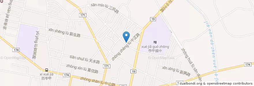 Mapa de ubicacion de 霸皇碳火薑母鴨集團 en 臺灣, 臺南市, 學甲區.