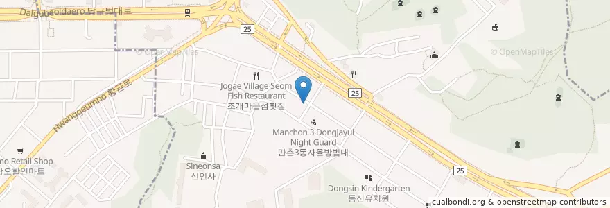 Mapa de ubicacion de 김스타치킨 만촌점 en South Korea, Daegu, Suseong-Gu, Manchon-Dong.