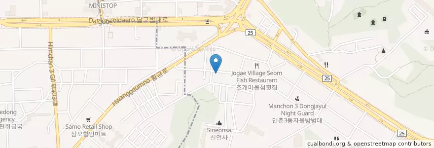 Mapa de ubicacion de 만촌교회 en كوريا الجنوبية, ديغو, 수성구, 만촌동.