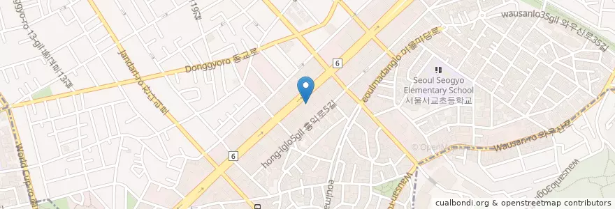 Mapa de ubicacion de Ginger pig bbq en Güney Kore, Seul, 마포구, 서교동.