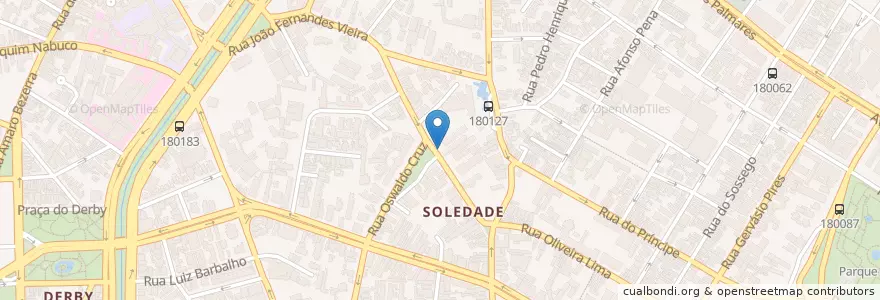 Mapa de ubicacion de Praça Oswaldo Cruz en Brasile, Regione Nordest, Pernambuco, Região Geográgica Imediata Do Recife, Região Geográfica Intermediária Do Recife, Região Metropolitana Do Recife, Recife.