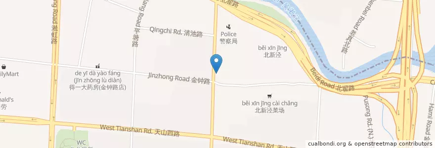 Mapa de ubicacion de 大王锅贴 en 中国, 上海市, 长宁区.