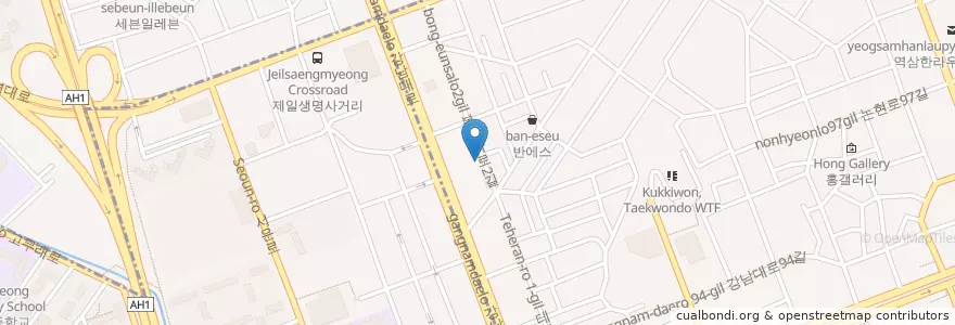 Mapa de ubicacion de Bongchu Jjmdak, stew Chix en Güney Kore, Seul, 강남구, 서초구, 역삼동, 역삼1동.