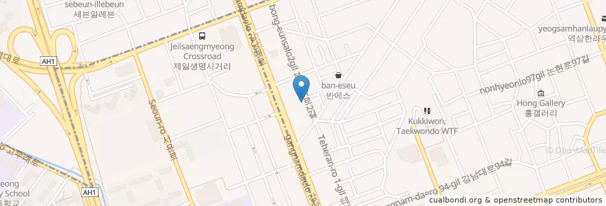 Mapa de ubicacion de Bongchu jimdak Chix stew en Corea Del Sud, Seul, 강남구, 서초구, 역삼동, 역삼1동.