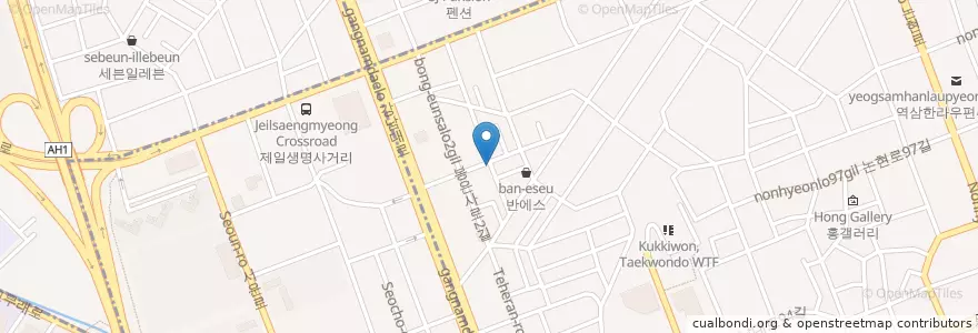 Mapa de ubicacion de kwagi EE bbq beef en Zuid-Korea, Seoel, 강남구, 서초구, 역삼동, 역삼1동.