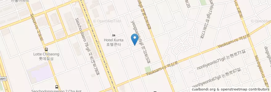Mapa de ubicacion de sundae soups blood sausage en 大韓民国, ソウル, 江南区, 瑞草区, 駅三洞, 駅三1洞.
