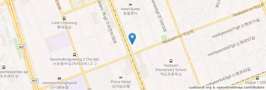 Mapa de ubicacion de Ha bang Samgyetang Ginseng Chix en Республика Корея, Сеул, 서초구, 역삼동, 역삼1동.