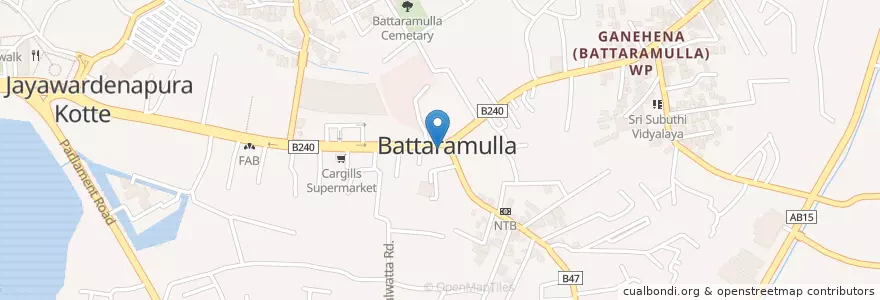Mapa de ubicacion de Kottu Hut en Sri Lanka, බස්නාහිර පළාත, කොළඹ දිස්ත්‍රික්කය.