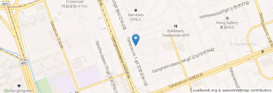Mapa de ubicacion de Mango Plate AUCE bbq en Республика Корея, Сеул, 강남구, 서초구, 역삼동, 역삼1동.