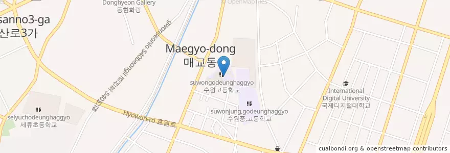 Mapa de ubicacion de 수원고등학교 en كوريا الجنوبية, 경기도, 수원시, 팔달구.