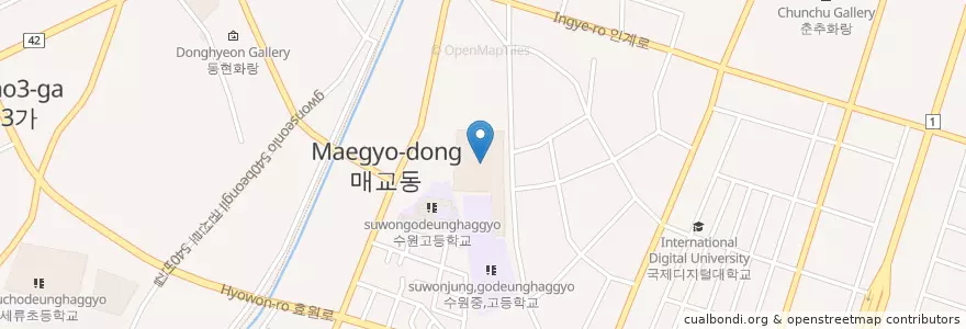 Mapa de ubicacion de 수원중학교 en کره جنوبی, گیونگی-دو, 수원시, 팔달구.